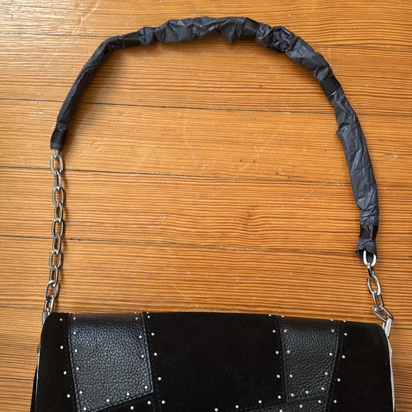 Zadig & Voltaire Black Suede & Pebbled Leather  Studded Rocky Patchwork Bag - Picture 5 of 16